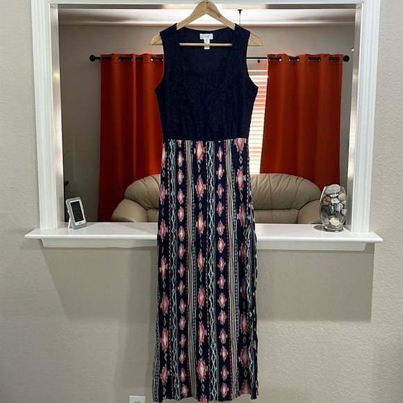 Just Be Women’s Blue Aztec Maxi Dress Size M - Picture 1 of 5